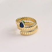 Blue Zircon Drop-Shaped Open Ring (Gold)【Inner Diameter: 18mm】